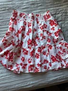 J. Crew White Skirt with Red Floral Print